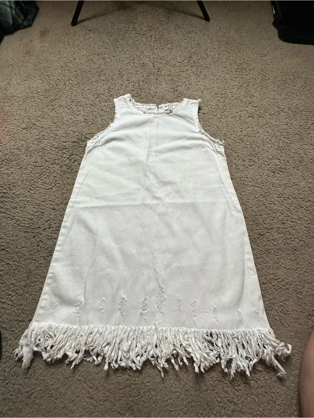 HAYDEN Los Angeles White Fringe HEM Distressed Sleeveless Dress Medium